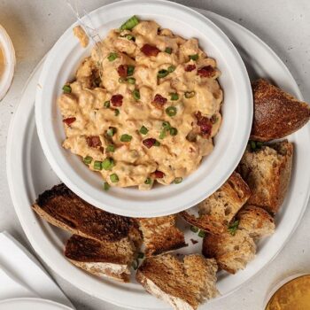 Crawfish dip served in a Chinet Classic bowl